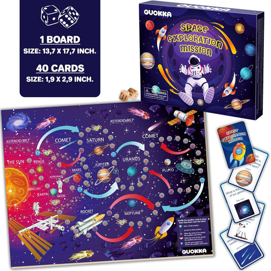 QUOKKA 3X Set Learning Board Games for Kids 8-12 - Educational Trivia Cards Ages 6-8 - Travel United States - World Map - Explore Outer Space - Gift for Children and Teens 4-8 - Jigsaw Puzzles