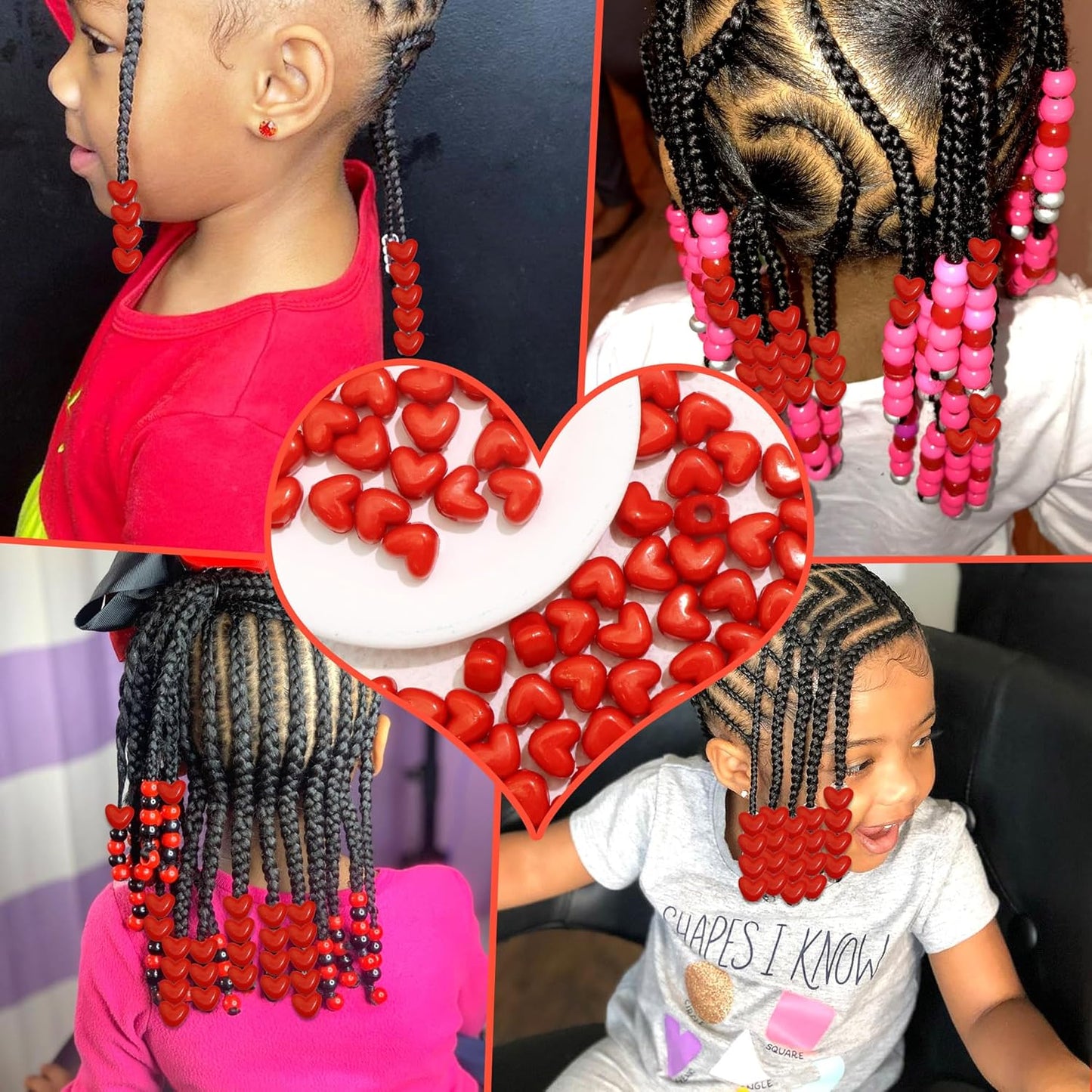 90PCS Light Pink Heart Beads for Braids Hair Jewelry Loc Dreadlock Accessories Cute Heart-Shaped Pony Bead