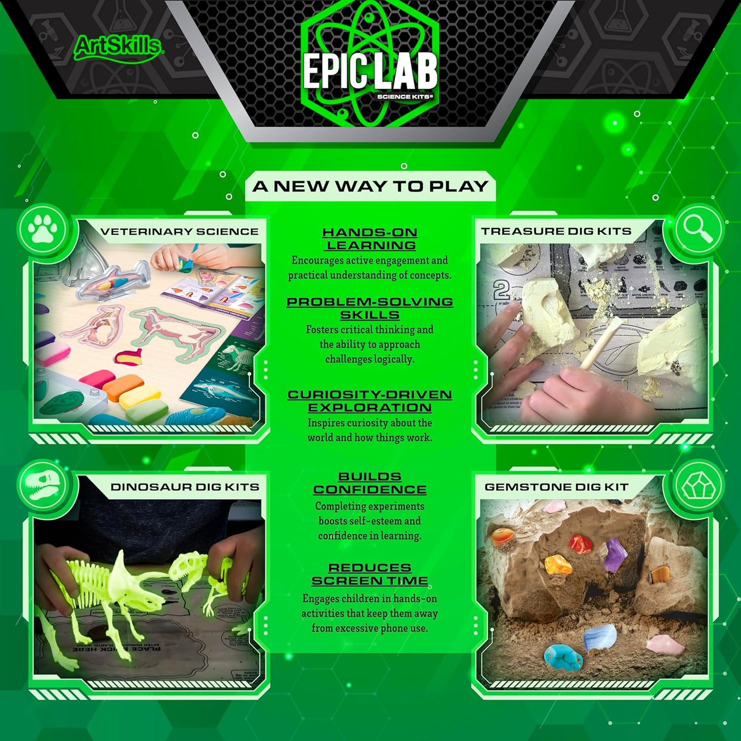 ArtSkills Epic Lab Dinosaur Fossil Digging Kit for Kids, Dinosaur Excavation Dig Kit Dino Toys for Kids Boys and Girls