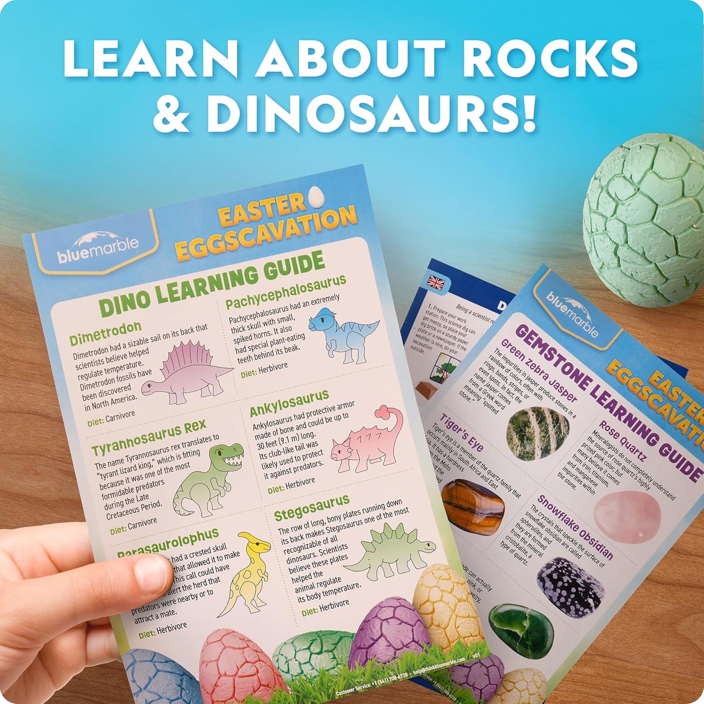 Blue Marble Easter Eggscavation Dig Kit - 12 Easter Egg Dig Bricks with Real Gemstones & Glow in The Dark Dinosaur Figures, Includes Dig Tools, Egg Hunt or Dig Party Activity, Easter Basket Stuffers