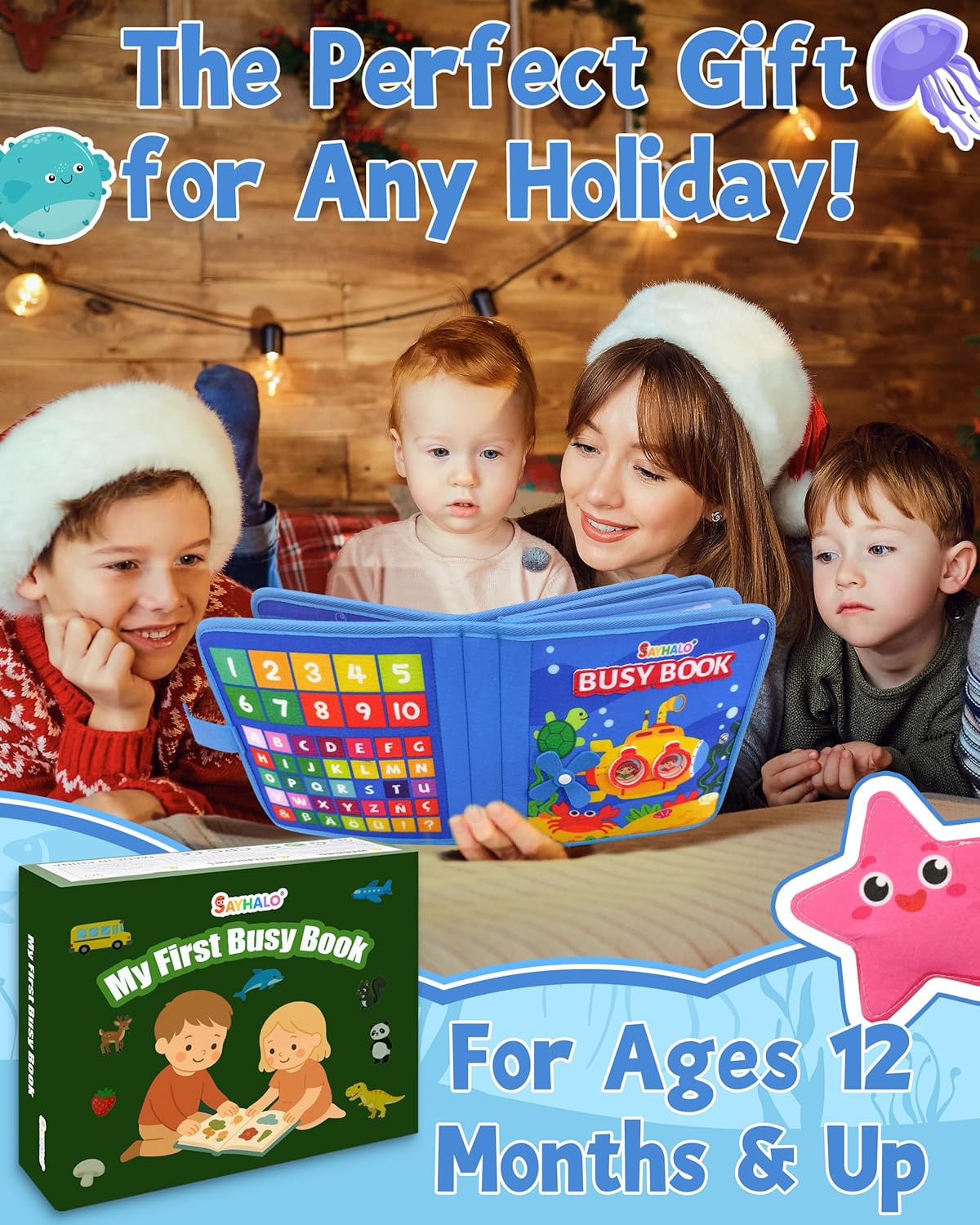 Ocean Busy Book for Toddlers 1-3, Montessori Quiet Book with Sea Animals, Fine Motor Skills Activities, Educational Travel Toy for 1 2 3 Year Old Boys Girls, Soft Felt Learning Toy for Travel