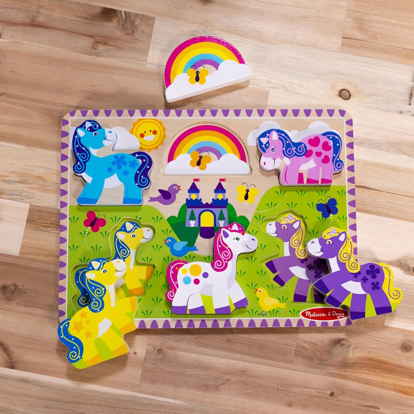 Melissa & Doug Wooden 6-Piece Unicorn and Rainbow Chunky Puzzle for Toddler Boys and Girls 2+