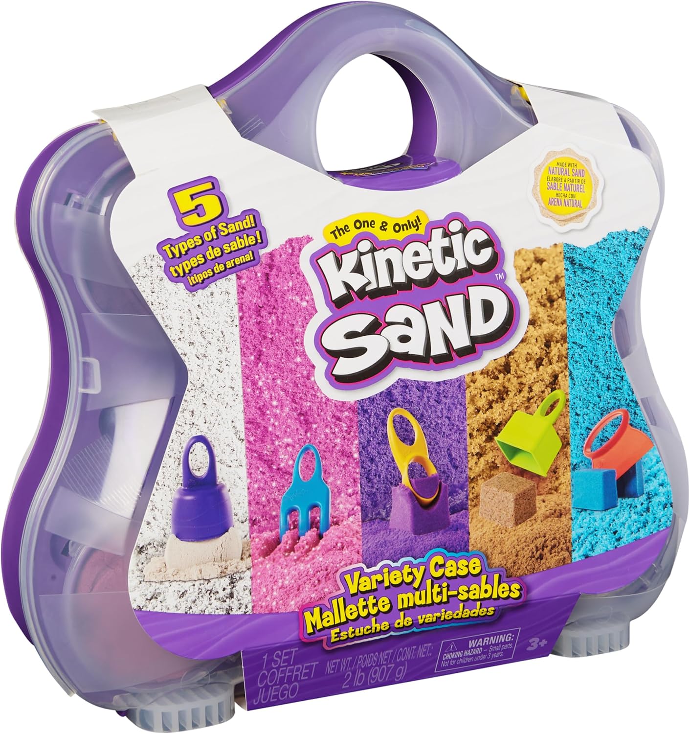 Kinetic Sand, Mermaid Palace Playset with 2.06lbs Play Sand (Neon Purple, Shimmer Teal & Beach), Tools & Folding Sandbox, Sensory Toys for Kids