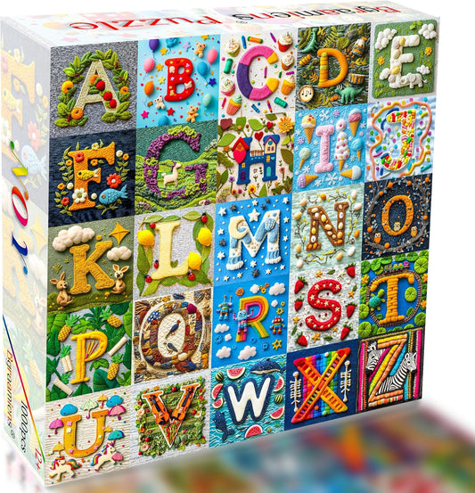 Bgraamiens-NO Y-Patchwork Alphabet Collage Jigsaw Puzzle with NO Y- Funny and Colorful Jigsaw 1000 Pieces for Adults