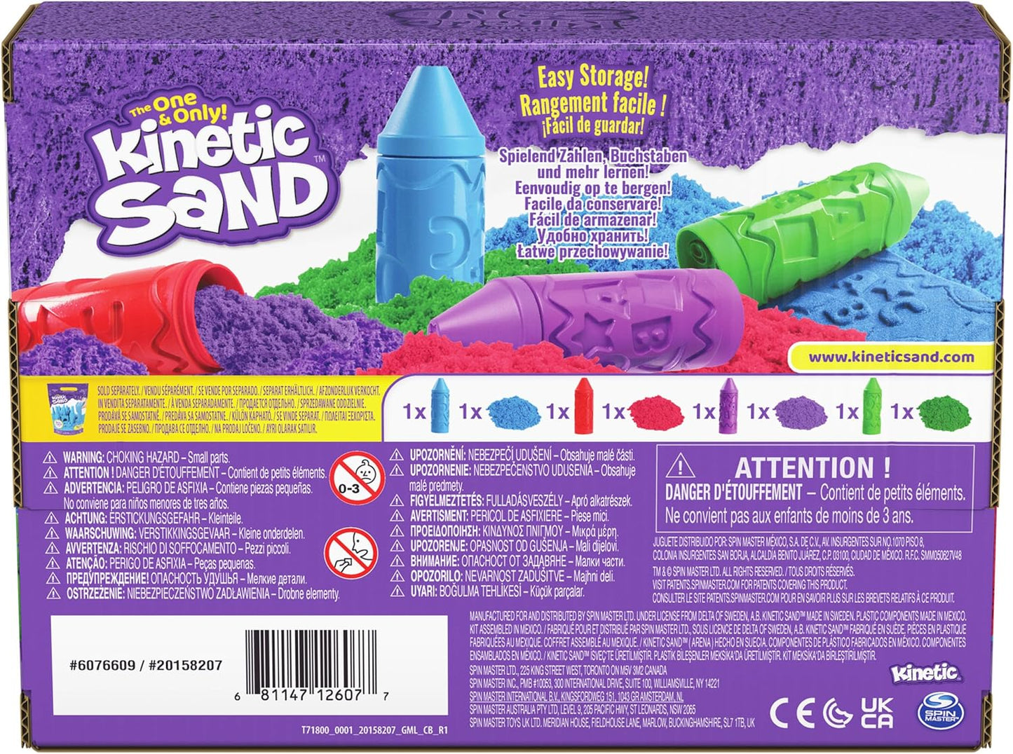 Kinetic Sand, Stamp N' Roll Crayon Multi-Pack with 12 oz Purple, Green, Blue & Red Play Sand, Toddler Toys, Arts and Crafts Kids Toys for Girls & Boys Ages 3 and up