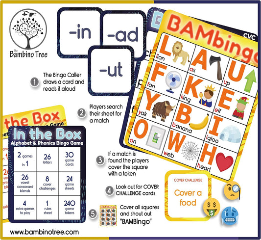 THE BAMBINO TREE Sight Word Bingo Game Level 1 and 2 - Educational Games for Kids - Learn to Read Vocabulary for Kindergarten 1st Grade - Dolch's Fry's Words Lists
