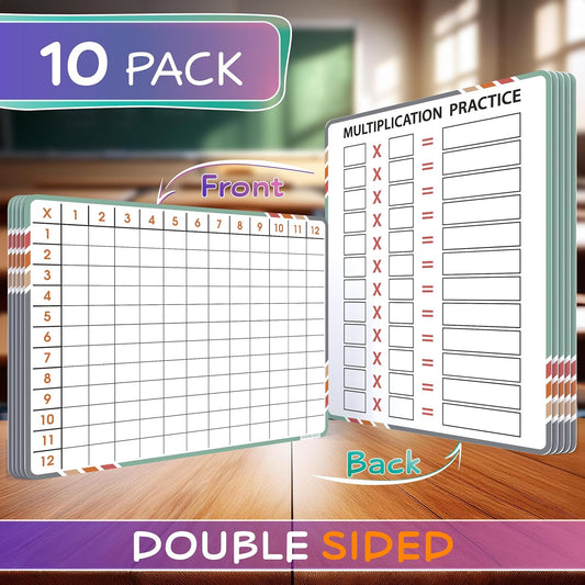 SCRIBBLEDO Multiplication Math 9”x12” Small White Board Dry Erase Sheets Math Manipulatives 3rd Grade Multiplication Times Table Chart Math Supplies Teacher Students Classroom Pack of 10 Sheets