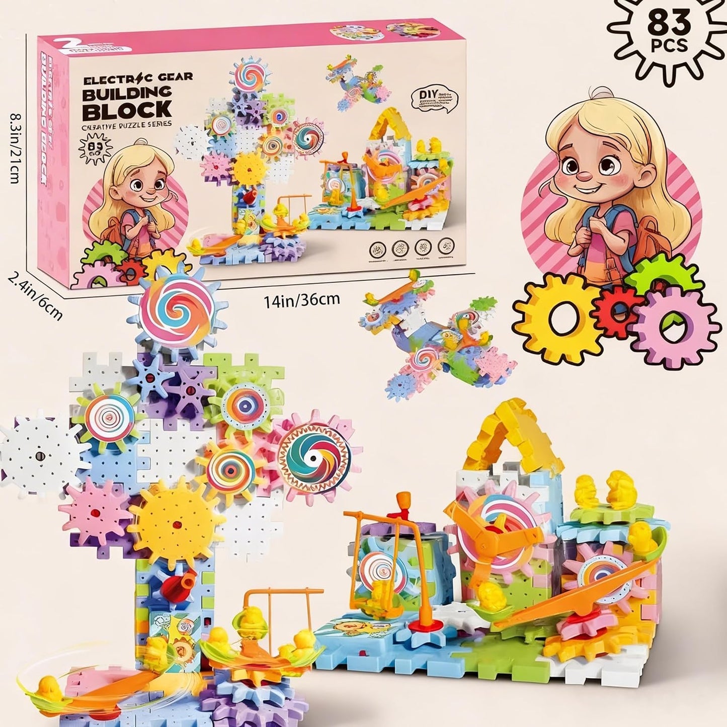 83 Pieces Gear Building Blocks Set Kids Tool Set, Colorful Interlocking Gears and Puzzle Pieces, Creative Construction Toy, STEM Learning