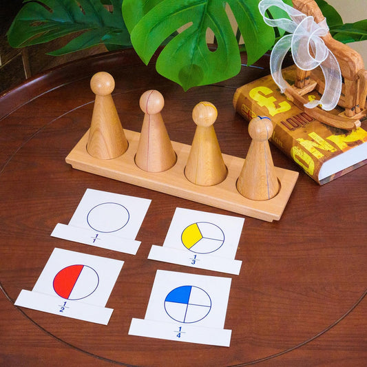 Premium Large Montessori Fraction Skittles: 13in Set with Stand & Cards | Solid Beechwood Teaching Aids & Math Manipulatives, Educational Brain Toys for Ages 4-7 (Large Fraction Skittles With Stand)