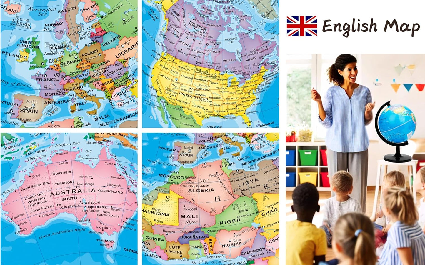 Exerz 8" World Globe - Political Map Educational- Self Assembled School Globe