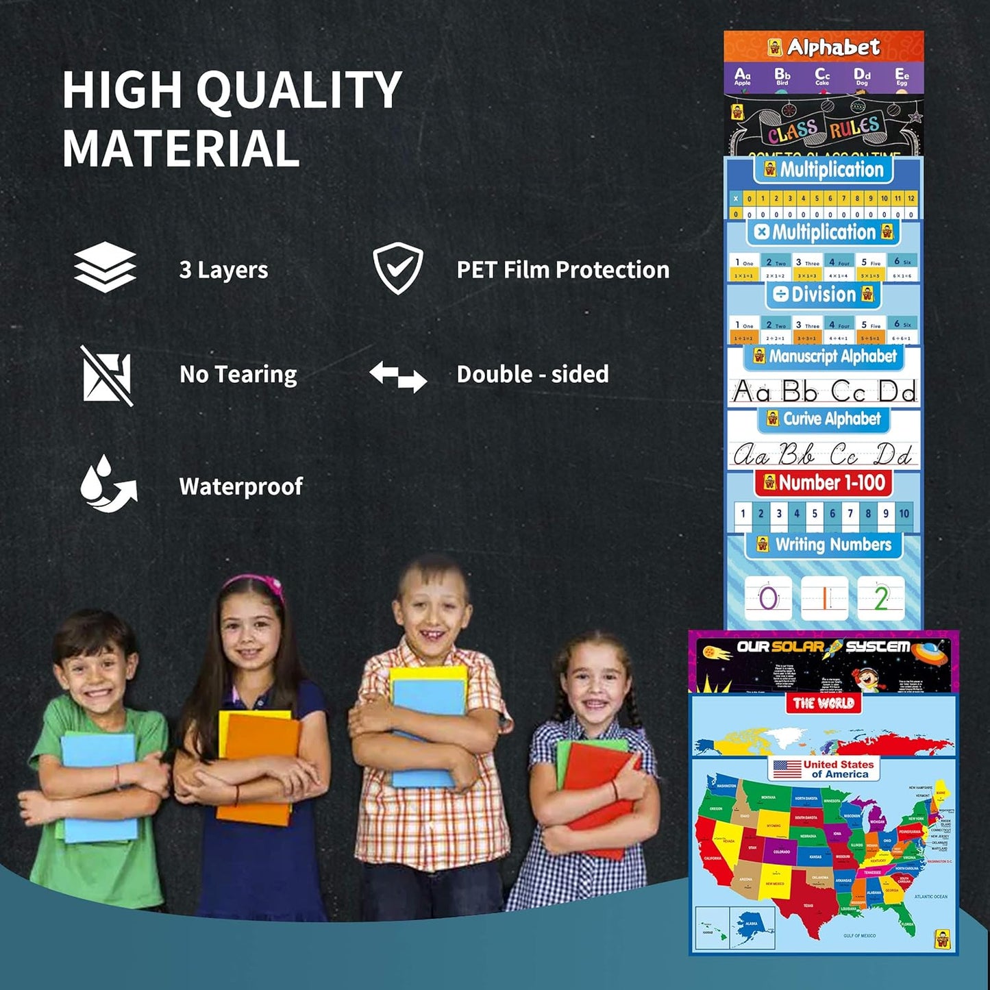 UNCLE WU Kids Educational Number 1-100 Poster Chart - Toddler Learning Number Lines - 100 Chart Double Side Laminated (18 x 24 inch)