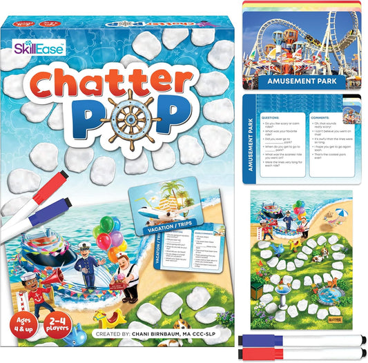 SkillEase Chatter Pop and Story Cues Bundle, Sequencing Cards, Speech Therapy Material, Conversation Cards, to Build Social Skills