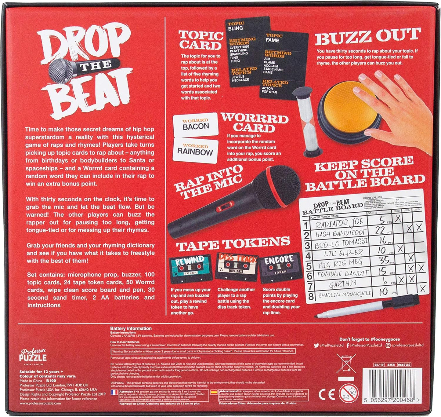 Professor PUZZLE Drop The Beat - The Original Rap Party Game - Rapping/Singing Buzzer Game for The Family by Looney Goose.