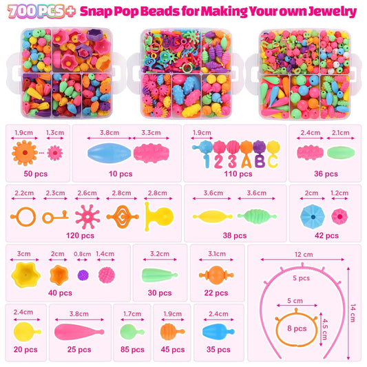 80 Pcs Hair Clips for Girls,700 Pcs+ Snap Pop Beads Creativity DIY Crafts for Kids