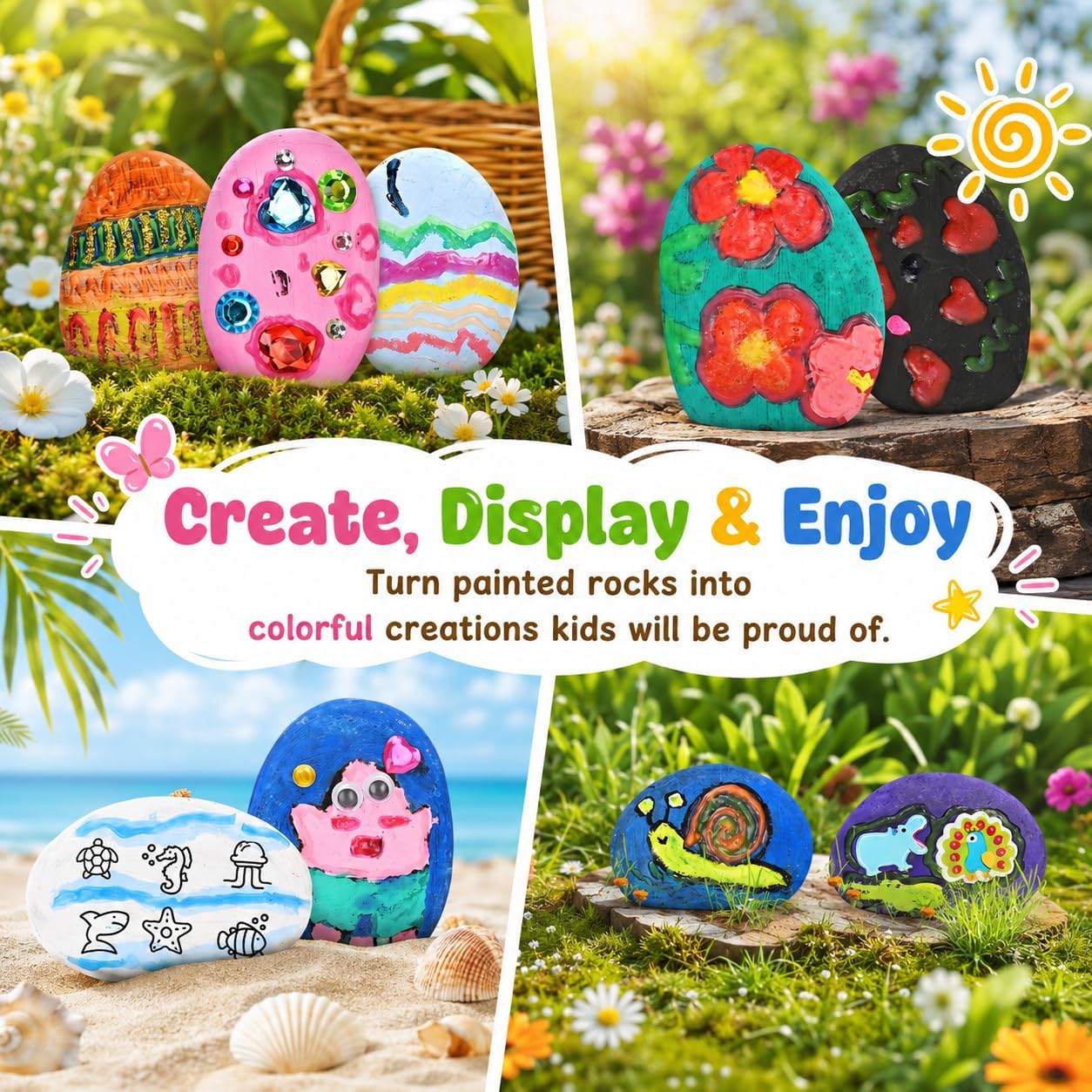 Rock Painting Kit for Kids Ages 6–12, Arts & Crafts Set, Creative Art Toys, Glow-in-the-Dark Rocks to Paint, Gifts for Birthdays & Holidays, Stocking Stuffers