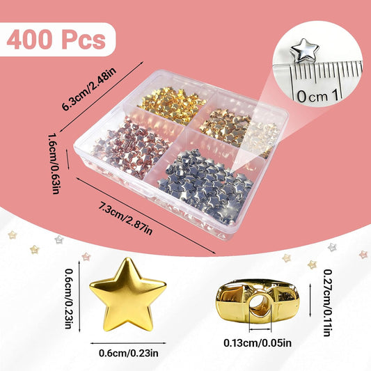 400 Pcs Star Beads 6mm Gold Star Beads Metal Stars Beads for Crafts DIY Stars Charms for Jewelry Bracelet Necklace Key Chains and Other Handicrafts Making(Gold/Silver/KC Gold/Rose Gold)
