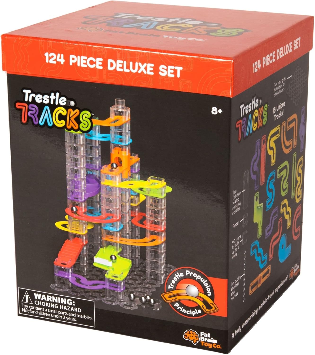 Trestle Tracks Deluxe Marble Run Set, 124-Piece Modular Marble Track, Toys for Kids, Marble Set, Girl and Boy Toys, Fun Toys for Ages 8-13+