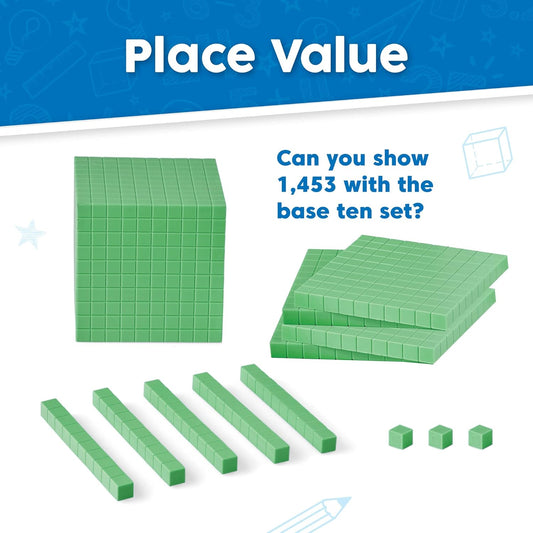 Green Foam Base Ten Blocks Complete Set, Place Value Blocks, Counting Cubes, Base 10 Math Manipulatives, Teacher Supplies for Math Classroom, Montessori Math Materials (Set of 644)