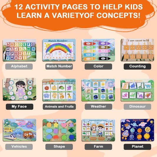 Small Montessori Busy Book for Kids 3-5, 12 Themes Preschool Learning Activities Educational Sorting Toys for Kids 3 Year Old, Autism Sensory Fine Motor Matching Games for Children