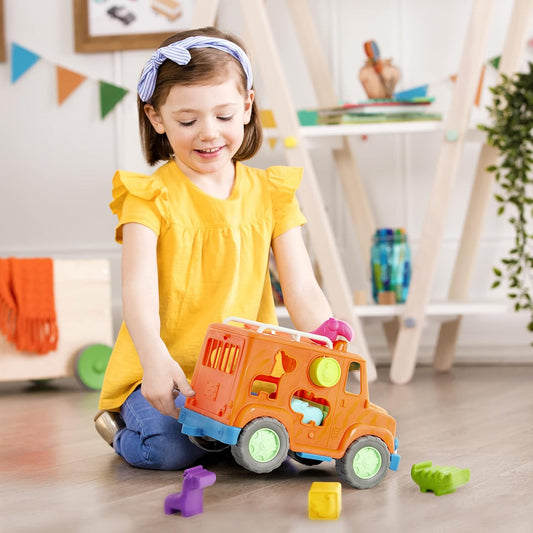 – Wonder Wheels – Shape Sorter Toy Truck – 9 Pieces Developmental Toy for Kids, Toddlers – Animal & Fruit Shapes – Recyclable Materials – Safari Shape Sorter Truck – 1 Year +