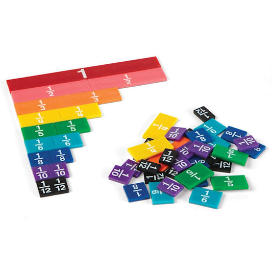 hand2mind Plastic Rainbow Fraction Tiles, Montessori Math Materials, Fraction Manipulatives, Unit Fraction, Fraction Bars Mat