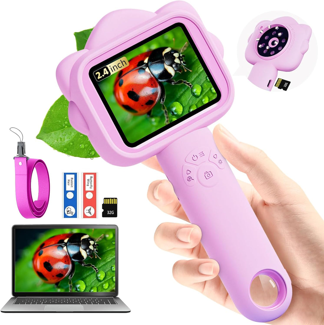 Microscope for Kids – Kid Mini Microscopes with 32GB SD Card, 500x Magnification, Fixed Focus & Prepared Slides, STEM Educati