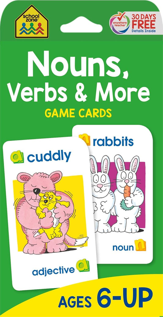 School Zone Nouns, Verbs & More Game Cards: 56 Cards, Kindergarten, 1st Grade, Grammar, Early Reading, Parts of Speech, Word-