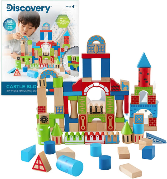 Discovery™ Wood Castle Blocks 80-Piece [Amazon Exclusive] Natural Wooden Building & Stacking Set, Imagination & Creativity Ki