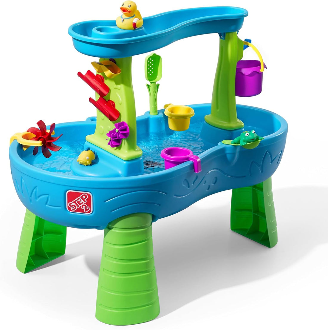 Step2 Rain Showers Splash Pond Water Table, Kids Water and Sand Activity Sensory Playset, Summer Outdoor Toys, 13 Piece Water