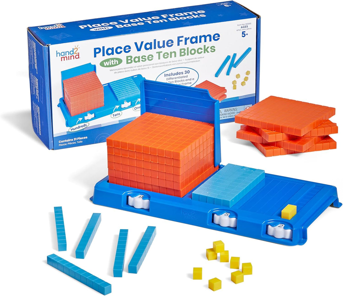 hand2mind Place Value Frame with Base Ten Blocks, Math Manipulatives Kindergarten, Montessori Math Materials, Counting Cubes,