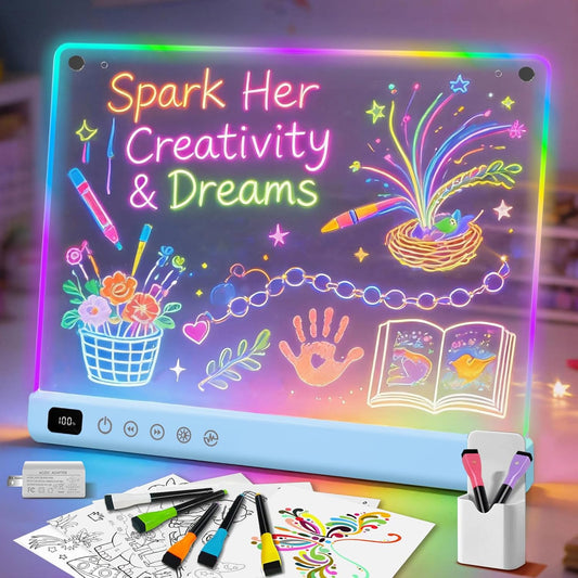 Led Drawing Board with 13 Light Effects, 16" Rechargeable Glow Doodle LED Note Board with Colors, Neon Light Up Drawing Table