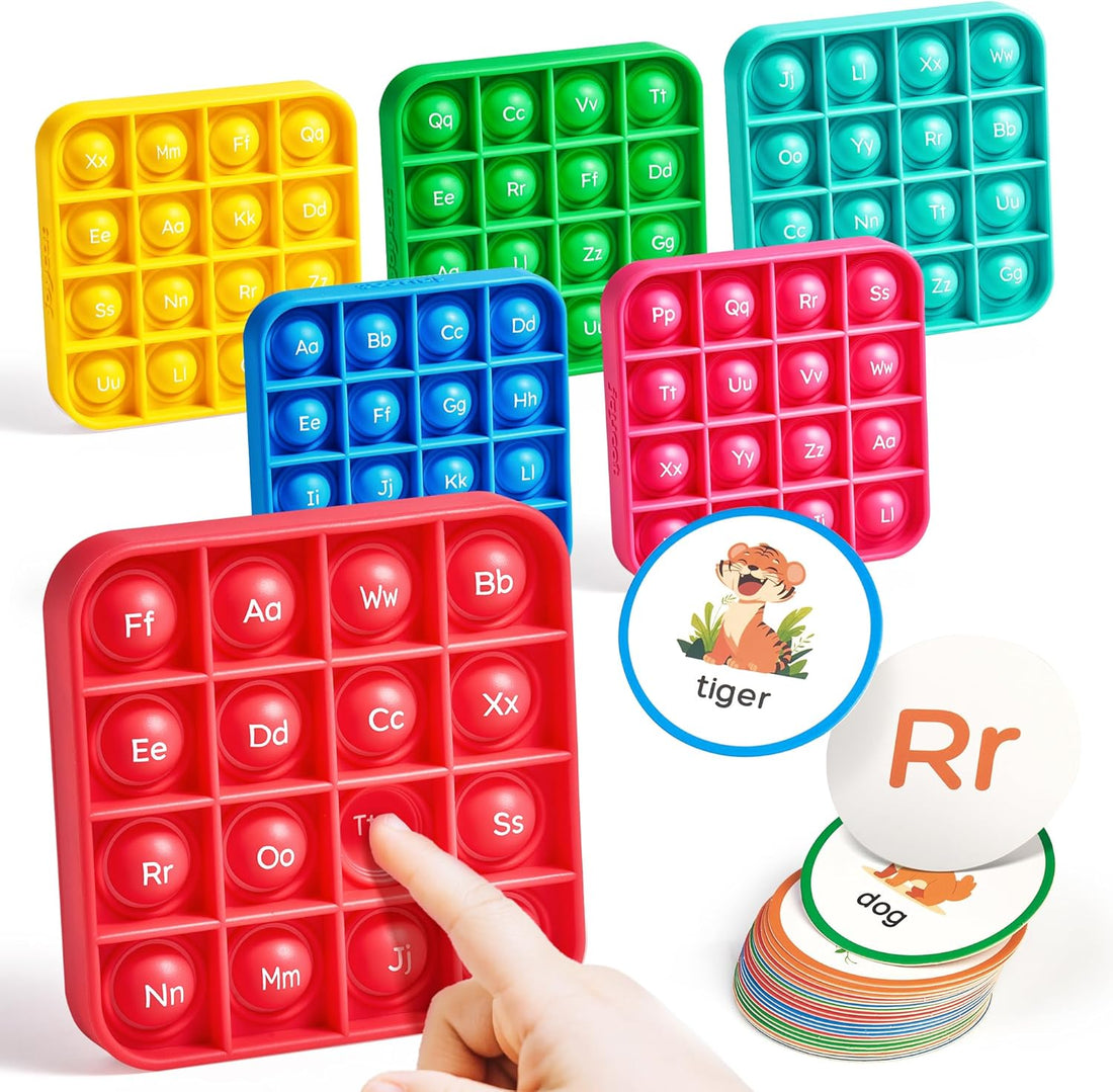 JoyCat Alphabet Bingo Game for Kids Ages 3-5, Sensory ABC Learning Toy with 6 Reusable Silicone Bingo Boards, 26 Double-Sided