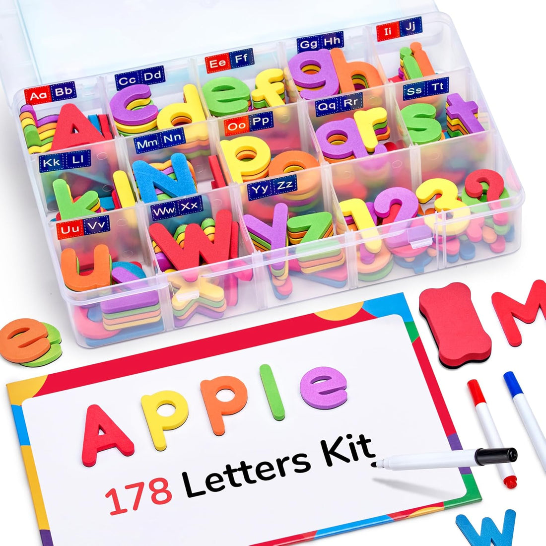 Gamenote Classroom Magnetic Alphabet Letters Kit 238 Pcs with Double - Side Magnet Board - Foam Alphabet Letters for Preschoo