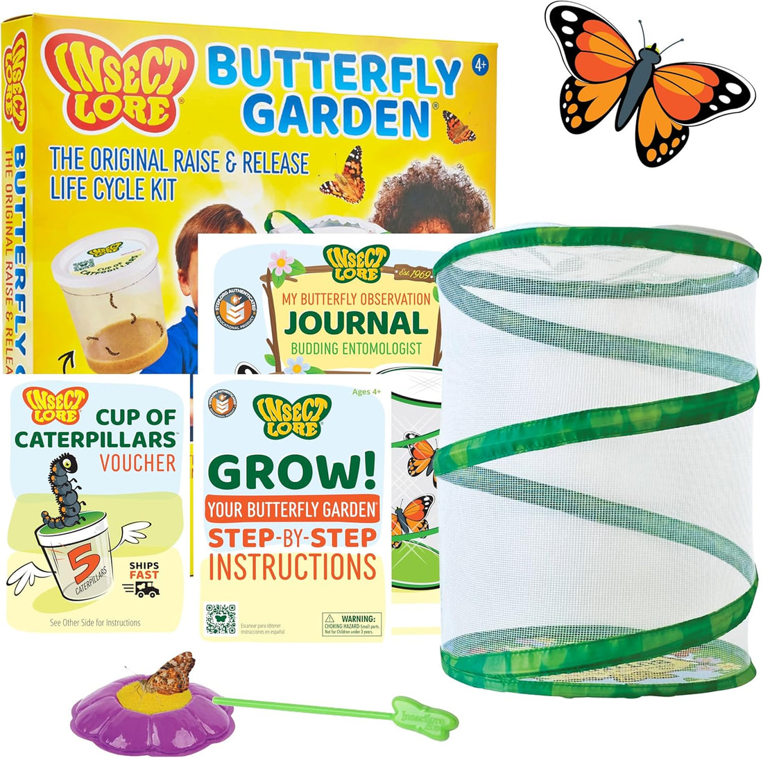 Insect Lore Raise and Release Butterfly Garden Kit – Caterpillar Habitat with redeemable Voucher – STEM-accredited Butterfly 