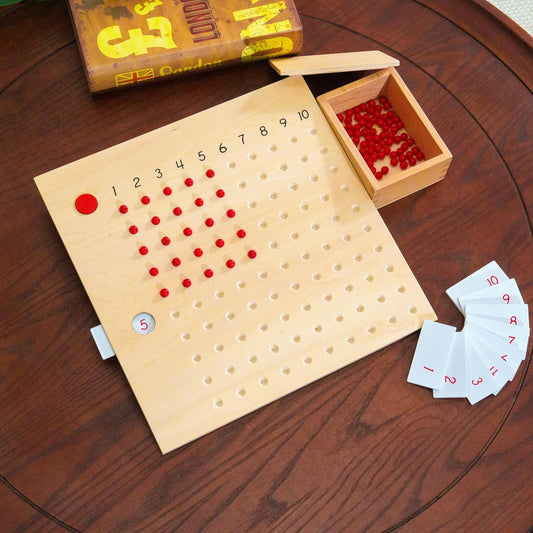 Premium Montessori Multiplication Bead Board- 10.8” Solid Beechwood Times Table Math Toy for Kids Ages 6-9+, Multiplication B