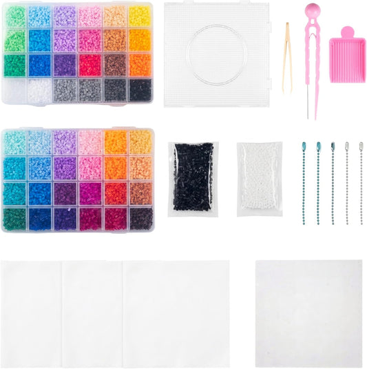 2.6mm Mini Fuse Beads Kit, 28000 Pcs Set in 48 Colors, Including Pegboards, Tweezers, Ironing Paper, Baking Cloth, Bead Pen Creative Arts & Crafts Gift for Kids 8+ & Adults