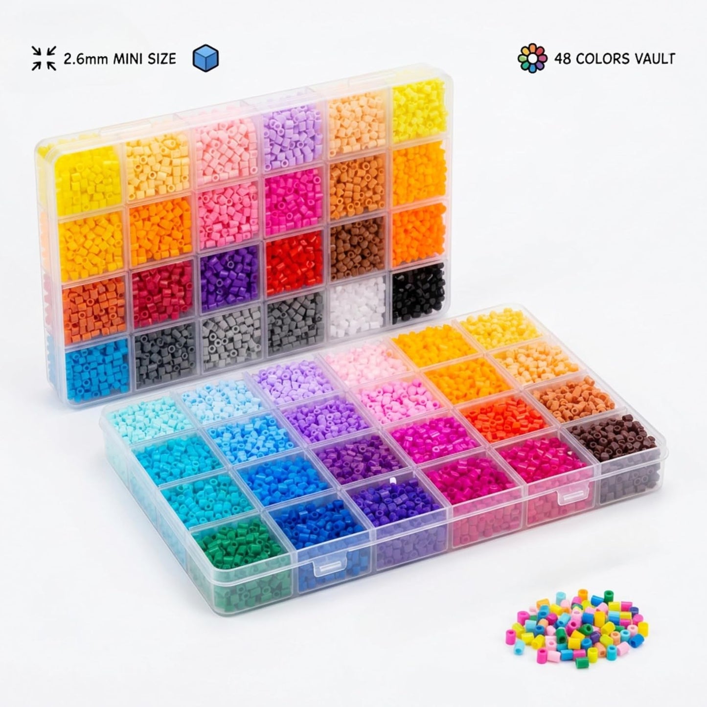 2.6mm Mini Fuse Beads Kit, 28000 Pcs Set in 48 Colors, Including Pegboards, Tweezers, Ironing Paper, Baking Cloth, Bead Pen Creative Arts & Crafts Gift for Kids 8+ & Adults
