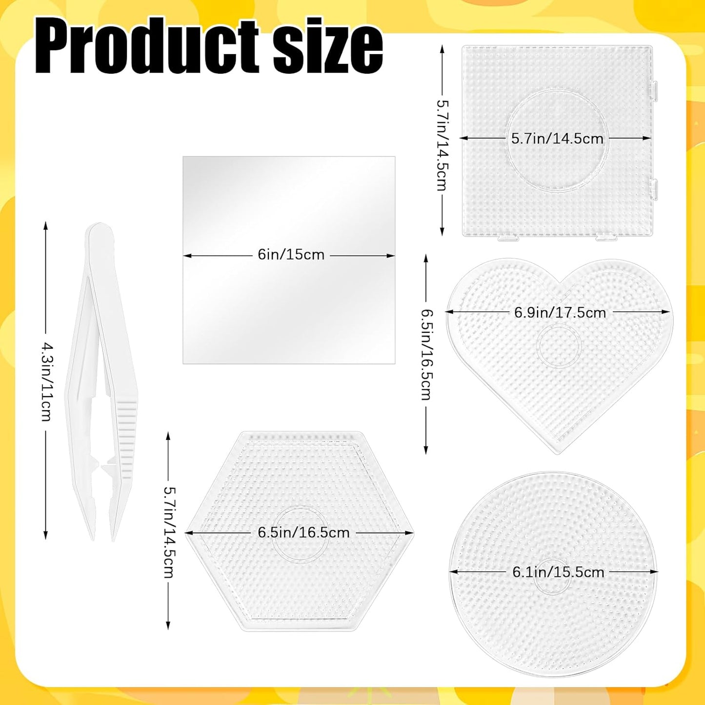 10PCS (4 Shapes) Fuse Beads Pegboards Boards with 2Pieces Tweezers and 6Pieces Lroning Paper,5mm Clear Plastic Pegboards Set Kit for Kids Craft Supplies Beads