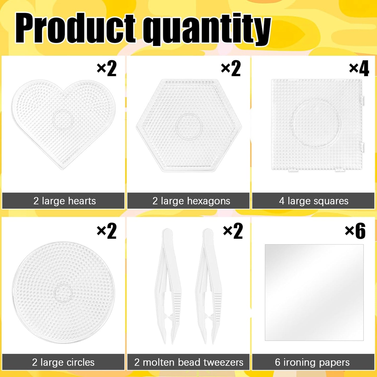 10PCS (4 Shapes) Fuse Beads Pegboards Boards with 2Pieces Tweezers and 6Pieces Lroning Paper,5mm Clear Plastic Pegboards Set Kit for Kids Craft Supplies Beads