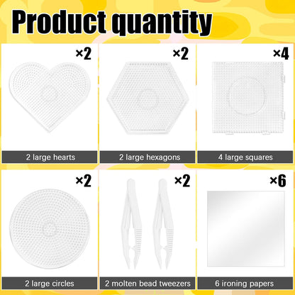 10PCS (4 Shapes) Fuse Beads Pegboards Boards with 2Pieces Tweezers and 6Pieces Lroning Paper,5mm Clear Plastic Pegboards Set Kit for Kids Craft Supplies Beads