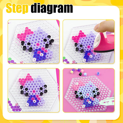 10PCS (4 Shapes) Fuse Beads Pegboards Boards with 2Pieces Tweezers and 6Pieces Lroning Paper,5mm Clear Plastic Pegboards Set Kit for Kids Craft Supplies Beads