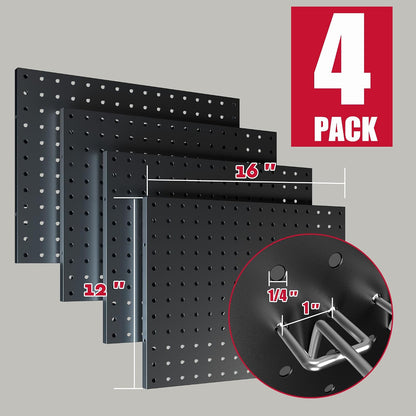 Peg Board, 6 Pack Metal PegBoard Organizer with Accessories, White Pegboard Panels with 50 Pcs Hooks and Baskets, Wall Organizer for Office, Craft Room Organization, Garage, Sewing Room