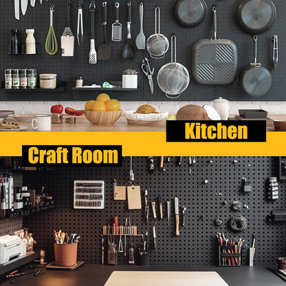 Peg Board, 6 Pack Metal PegBoard Organizer with Accessories, White Pegboard Panels with 50 Pcs Hooks and Baskets, Wall Organizer for Office, Craft Room Organization, Garage, Sewing Room