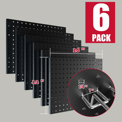 Peg Board, 6 Pack Metal PegBoard Organizer with Accessories, White Pegboard Panels with 50 Pcs Hooks and Baskets, Wall Organizer for Office, Craft Room Organization, Garage, Sewing Room