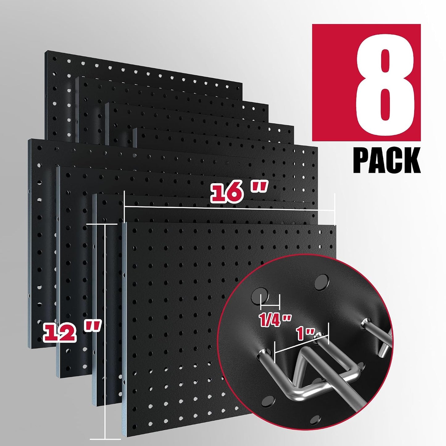 Peg Board, 6 Pack Metal PegBoard Organizer with Accessories, White Pegboard Panels with 50 Pcs Hooks and Baskets, Wall Organizer for Office, Craft Room Organization, Garage, Sewing Room