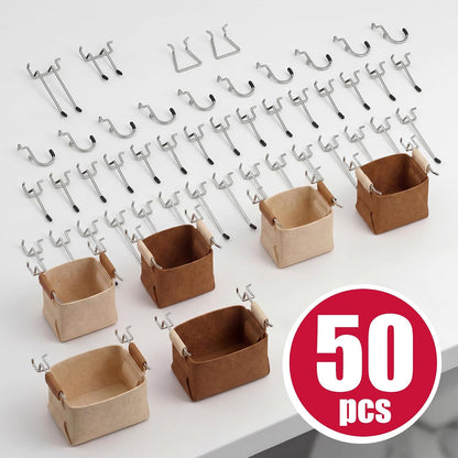 Peg Board, 6 Pack Metal PegBoard Organizer with Accessories, White Pegboard Panels with 50 Pcs Hooks and Baskets, Wall Organizer for Office, Craft Room Organization, Garage, Sewing Room