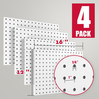 Peg Board, 6 Pack Metal PegBoard Organizer with Accessories, White Pegboard Panels with 50 Pcs Hooks and Baskets, Wall Organizer for Office, Craft Room Organization, Garage, Sewing Room