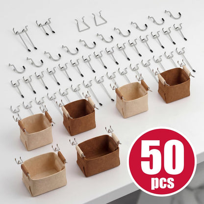 Peg Board, 6 Pack Metal PegBoard Organizer with Accessories, White Pegboard Panels with 50 Pcs Hooks and Baskets, Wall Organizer for Office, Craft Room Organization, Garage, Sewing Room