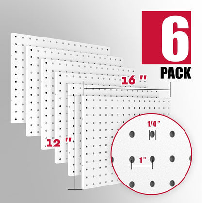 Peg Board, 6 Pack Metal PegBoard Organizer with Accessories, White Pegboard Panels with 50 Pcs Hooks and Baskets, Wall Organizer for Office, Craft Room Organization, Garage, Sewing Room