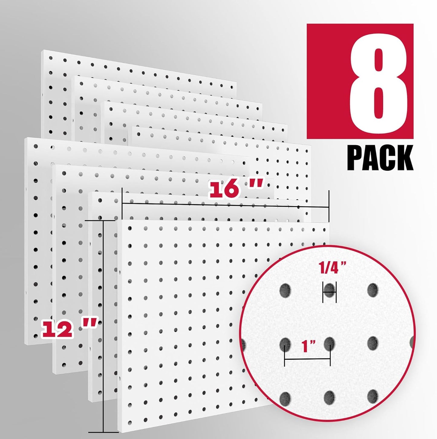 Peg Board, 6 Pack Metal PegBoard Organizer with Accessories, White Pegboard Panels with 50 Pcs Hooks and Baskets, Wall Organizer for Office, Craft Room Organization, Garage, Sewing Room